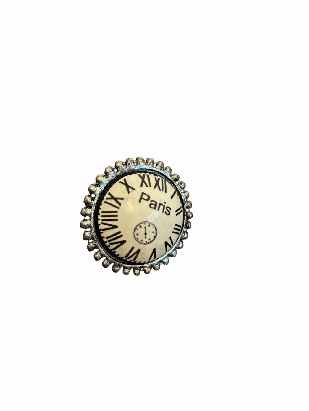 Paris Vintage Clock Face Ring in Antique Silver